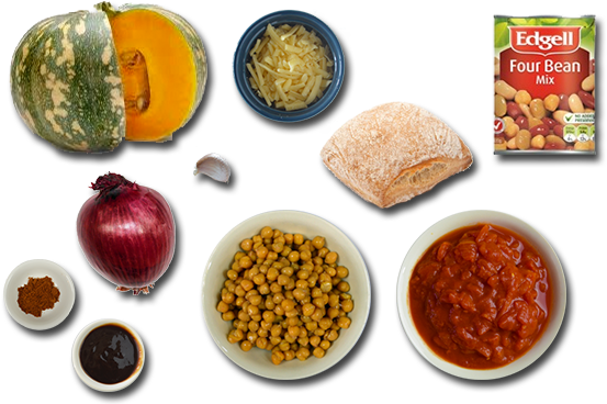 Cheesy Smoked Baked Beans With Pumpkin Ingredients - Edgell (570x380), Png Download