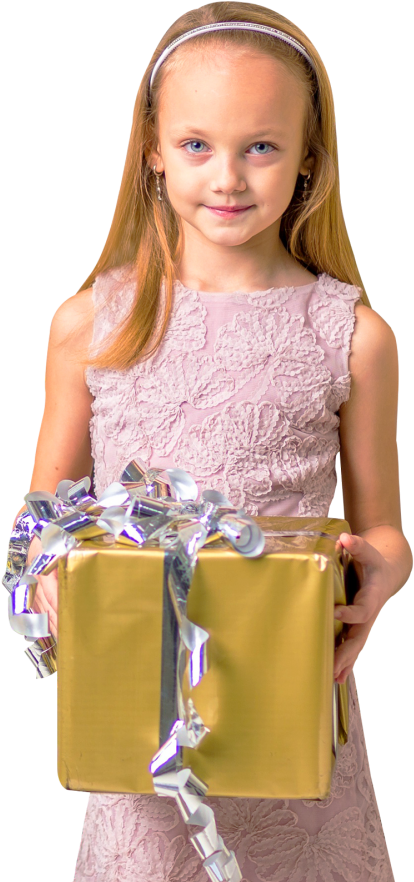 Cute Girl Holding Gift Box Png Image - Girl With Gift Png (500x902), Png Download