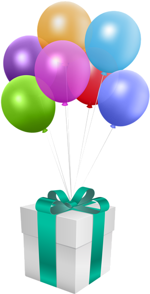Gift With Balloons Transparent Png Clip Art Image - Gift And Balloon Png (305x600), Png Download