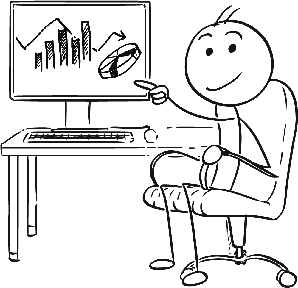Man Pointing At Screen Charts - Cartoon Computer Screen (1000x976), Png Download