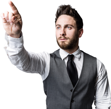 Man Pointing Instivity Capabilities - Businessperson (400x387), Png Download