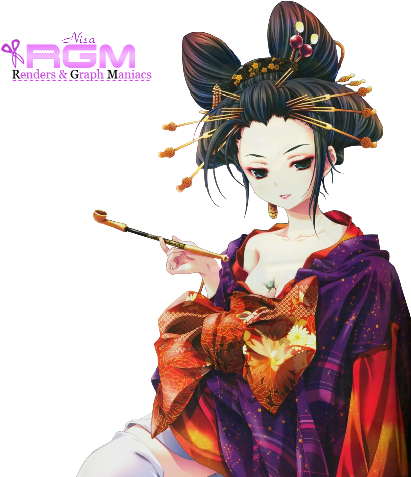 Geisha Fille Maquillage Kimono Barettes Chignon Render - Japan Sexy Geisha Anime (838x960), Png Download