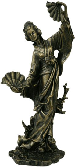 Fan Dance Geisha Statue - 12.75 Inch Resin Standing Geisha Woman With Fans Statue (555x555), Png Download