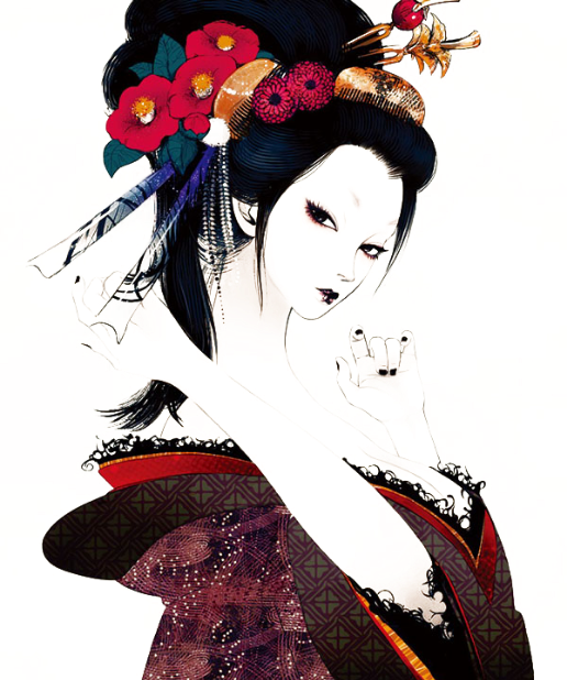Japanese Geisha Japan Woman Sushi Girl Ftestickers - Geisha Anime Hair (516x618), Png Download