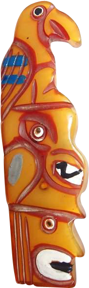 Bakelite Indian Totem Pole Brooch Carved And Painted - Brooch (586x586), Png Download