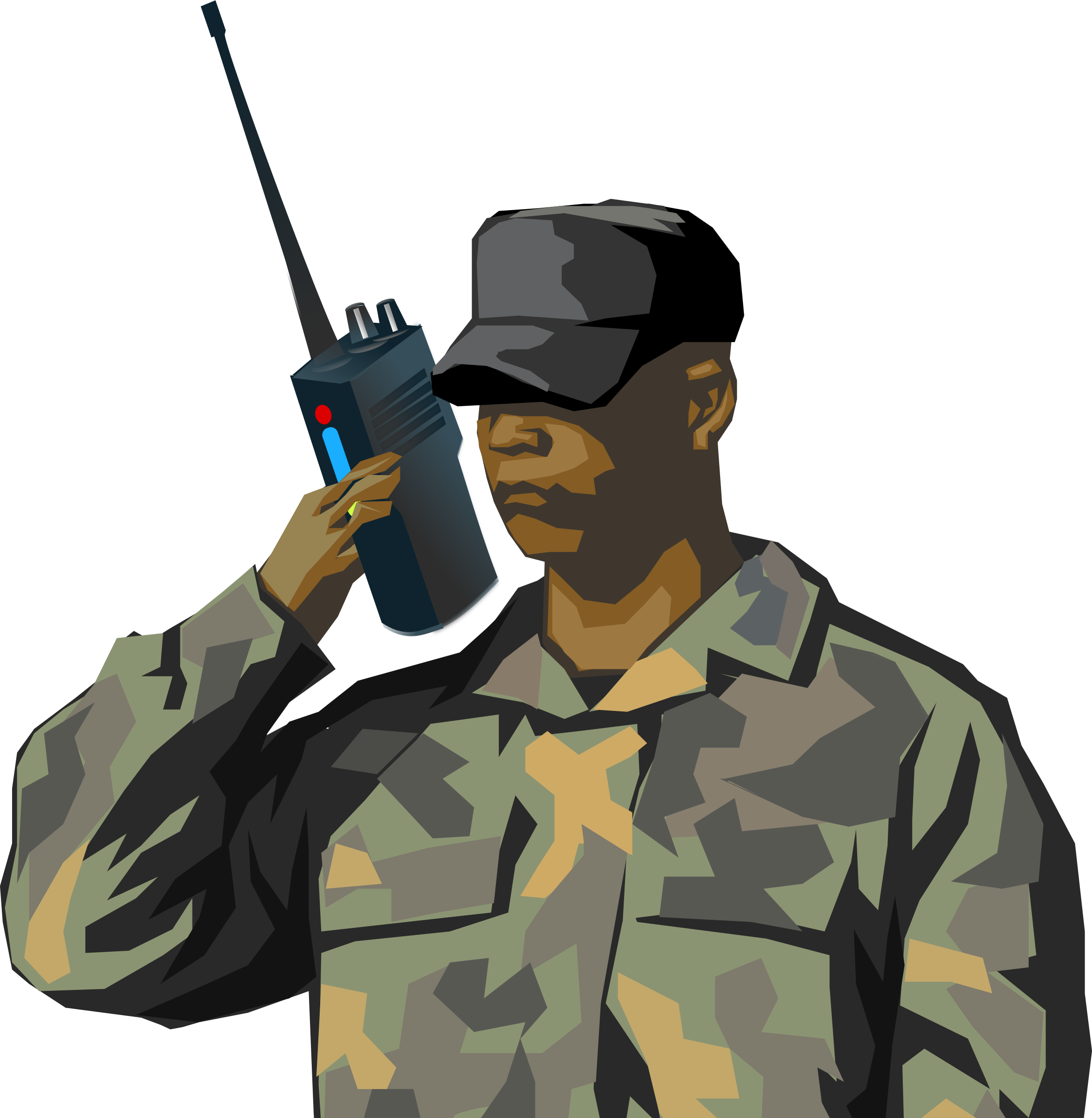 Cartoon Army Man Png - Soldier Using Walkie Talkie (2343x2400), Png Download