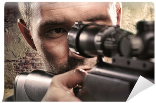 Portrait Of Serious Man Aiming With Gun Wall Mural - Portrait (400x400), Png Download