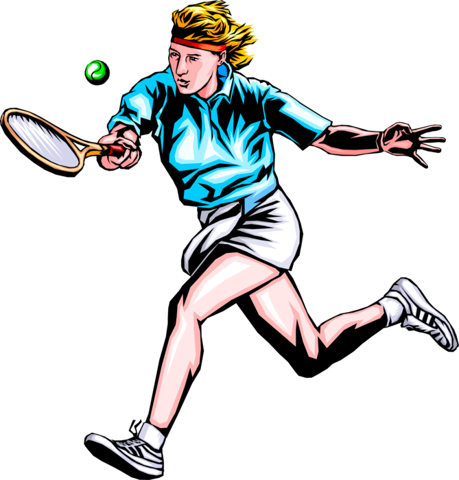 Vector Illustration Of Tennis Player Hits The Ball - Playing Tennis Vector Png (669x700), Png Download