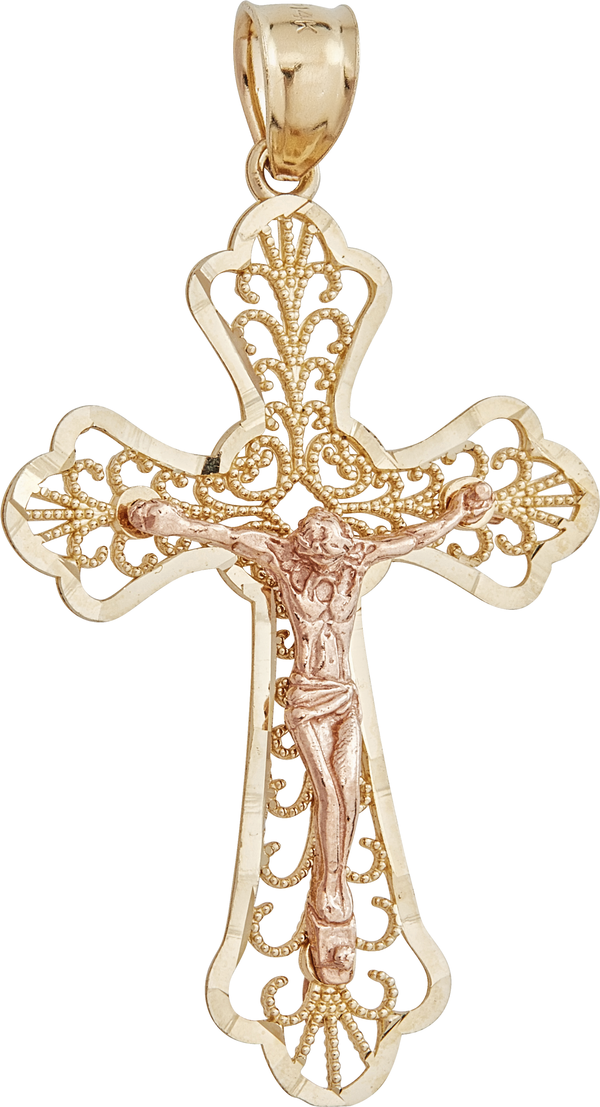 14k Yellow & Rose Gold - Pendal Gold Jesus On Cross (2424x4278), Png Download