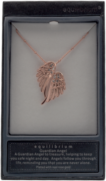 Rose Gold Plated Angel Wings Necklace Equilibrium Jewellery - Necklace (373x600), Png Download