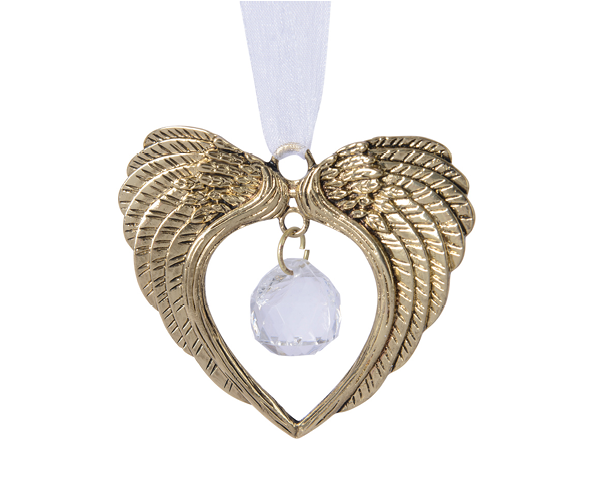 Gold Metal Angel Wings With Dangling Crystal Bauble - Gold (630x630), Png Download