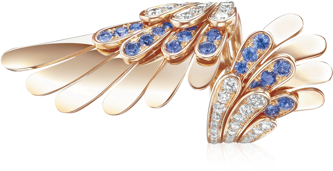 Gold Angel Ring With Diamonds And Saphires - Body Jewelry (1680x992), Png Download