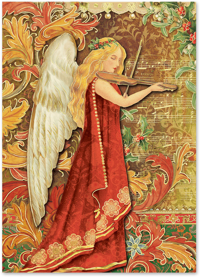 Violin Angel Boxed Holiday Cards - Punch Studio 16-ct. Embellished Angel Music Holiday (1200x1200), Png Download