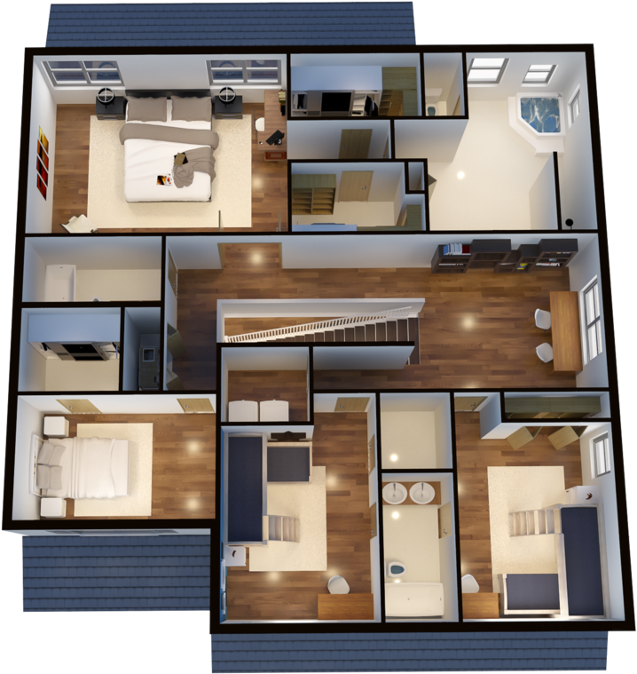 2nd Floor 3d Floorplan (1000x969), Png Download