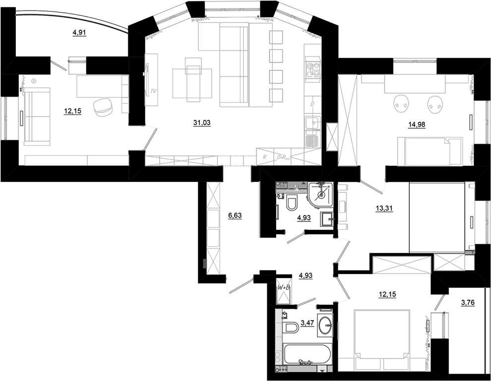 Cozy Apartment Floor Plan (1200x979), Png Download