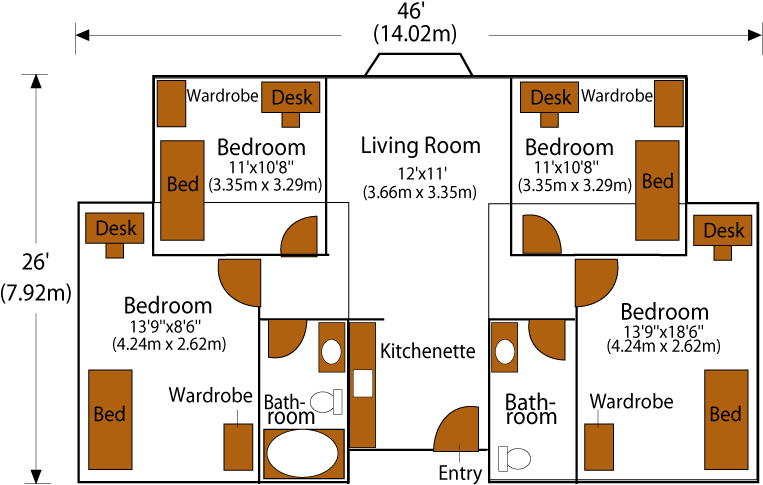 Halsell Hall Floorplan Both Color - Halsell Hall (792x612), Png Download