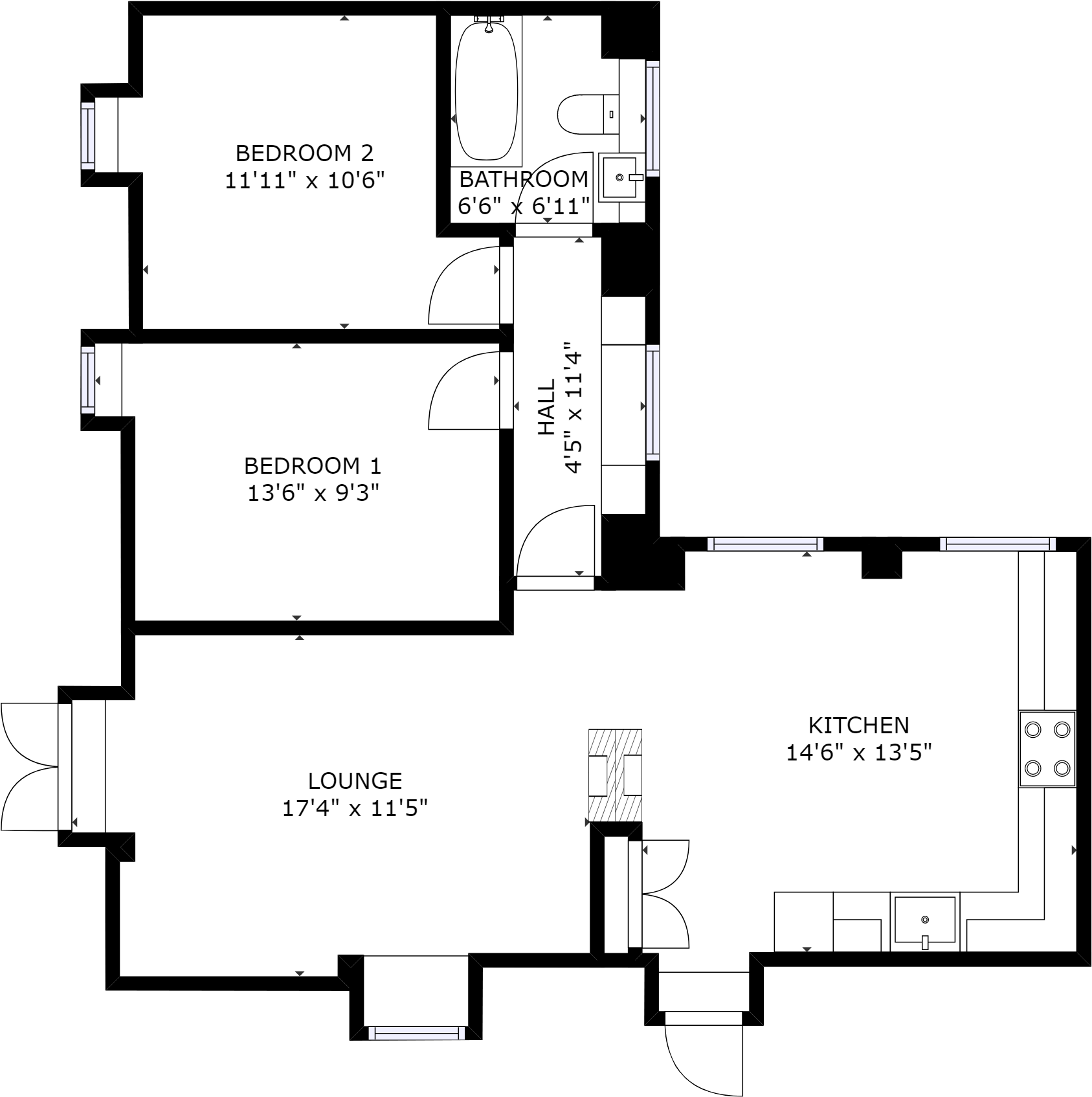 Cowslip Cottage Felton Floor Plan Accessible Cottages - Floor Plan (2600x2048), Png Download