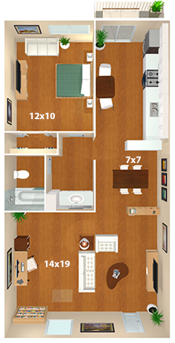1 Bed / 1 Bath Apartment - Rosewood Apartments (500x500), Png Download