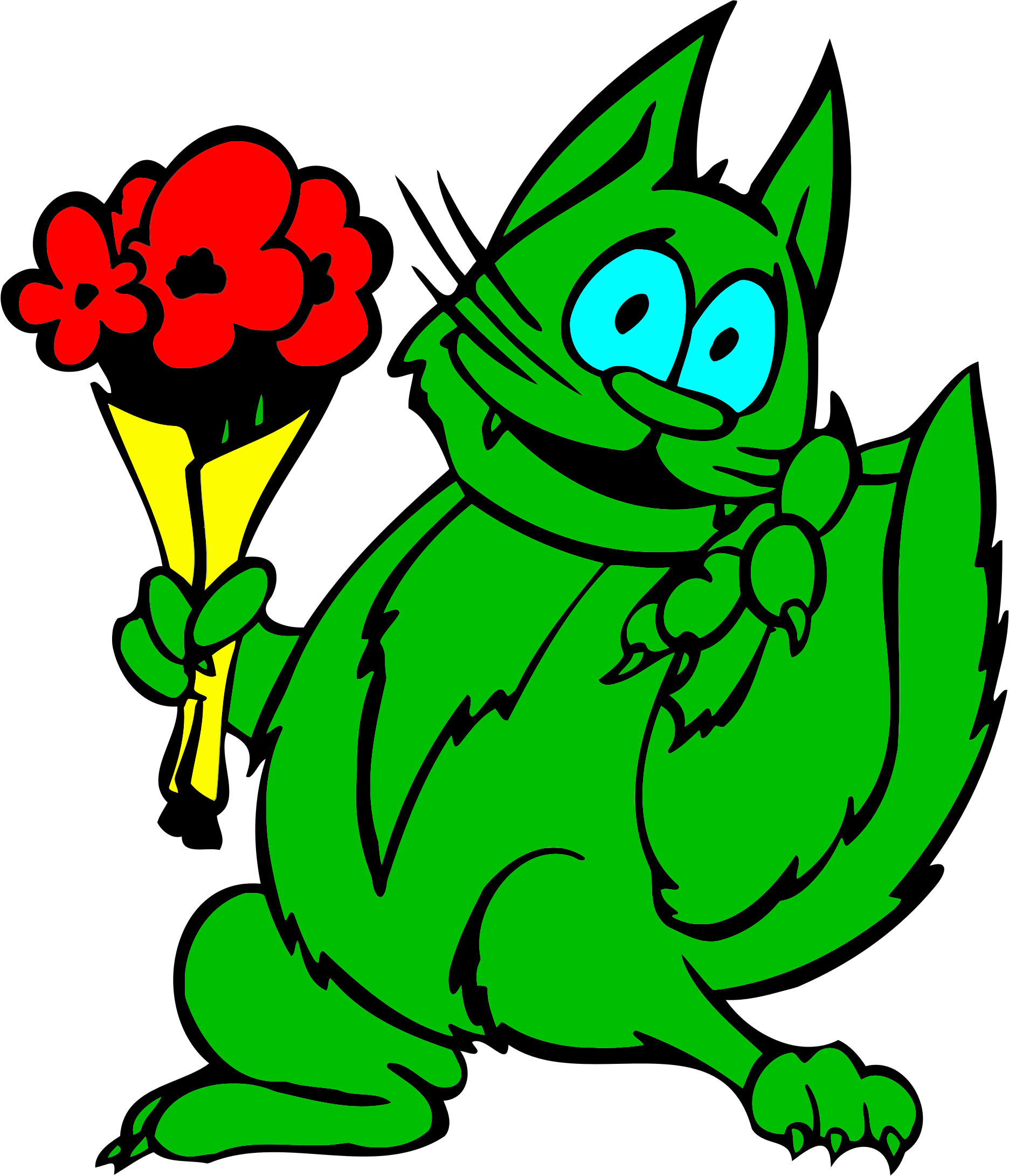 This Free Icons Png Design Of Green Cat With Flowers (1872x2181), Png Download