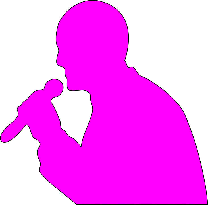 Pink Cartoon Silhouette Of A Girl Singing Into Microphone - Microphone Clip Art (732x720), Png Download