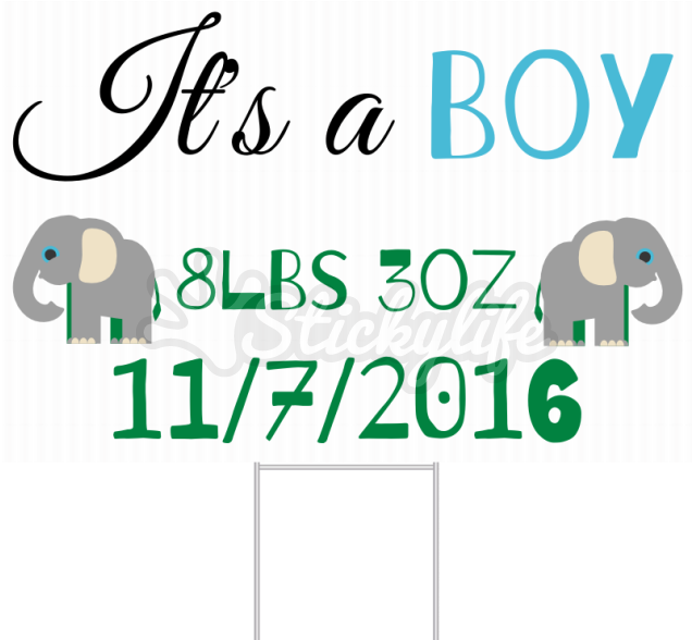 It's A Boy Yard Sign - Personalised Elephant Cute Animal Zoo Children Customizable (940x587), Png Download