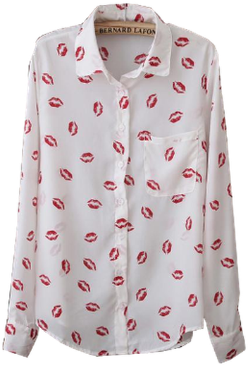 Camisa Blanca Besos - Camisa Blanca Con Besos (450x560), Png Download