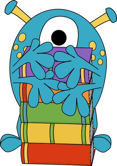 Four Arm Monster Hugging Books Clip Art Image Funny - Monsters Reading Clipart (388x550), Png Download