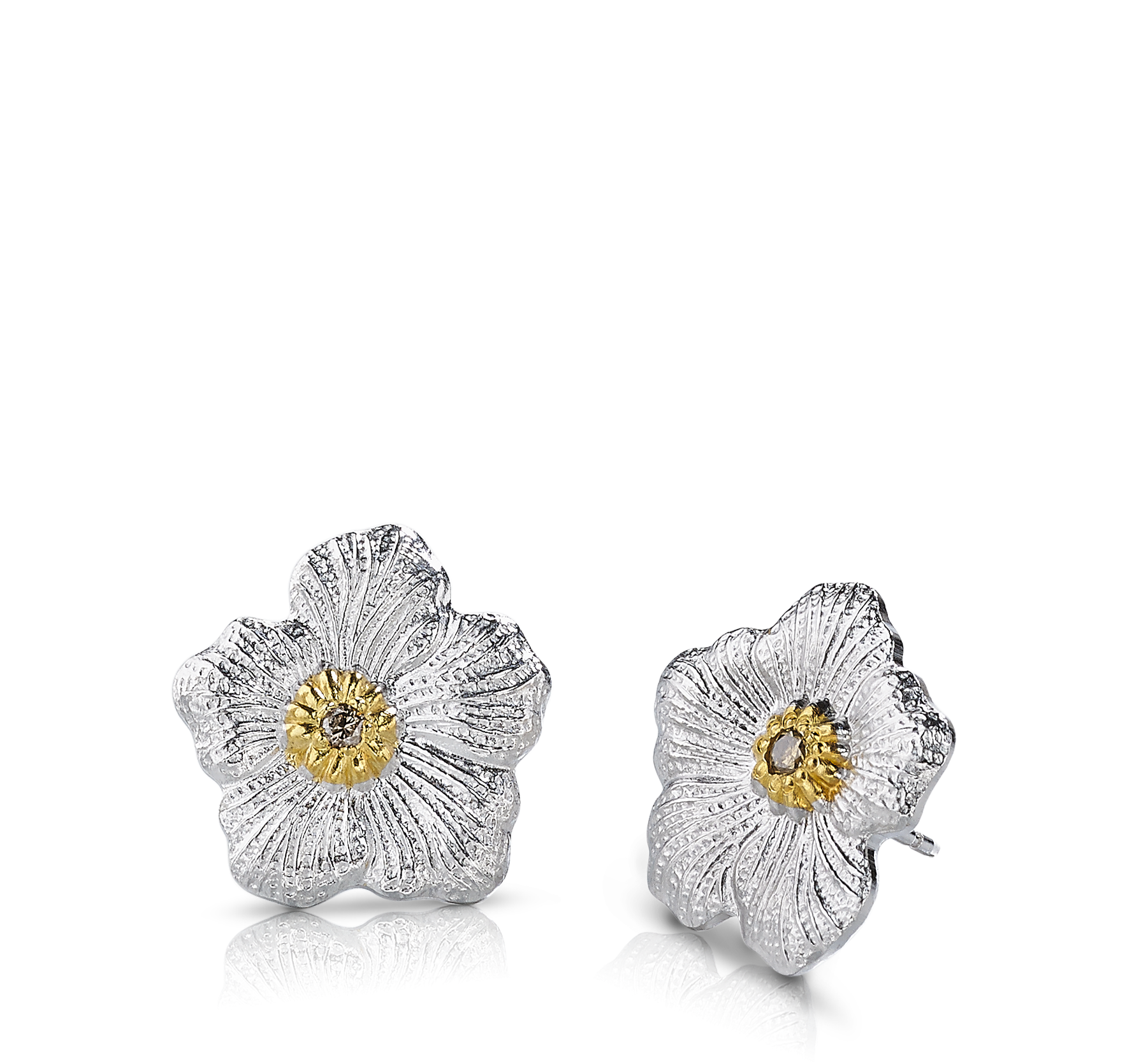 Gardenia Small Button Earrings - Buccellati Blossoms Gardenia Small Earrings With Brown (1800x1800), Png Download