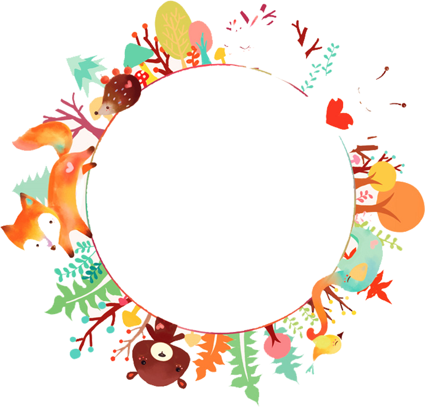 Fox Bear Forest Autumn Fall Leaves Flowers Wreath Frame - Round Background Images Png (896x846), Png Download
