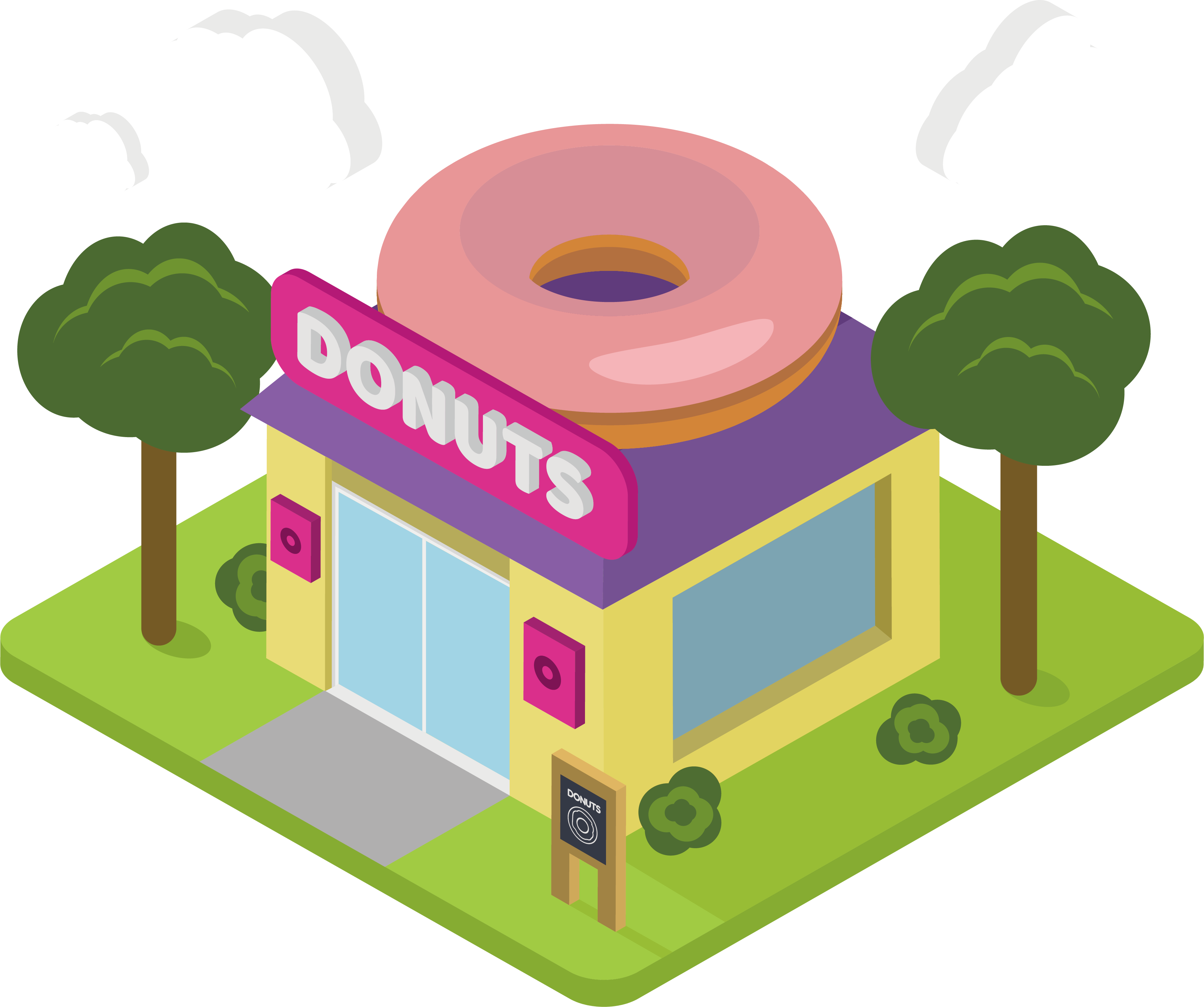 Shop Clipart Donut Shop - Cartoon Donut Shop Png (3610x3018), Png Download