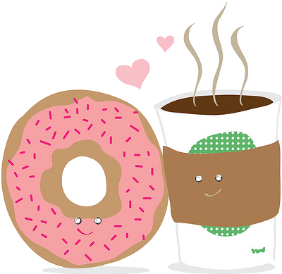 Coffee Stickers Donut Kawaii Cartoon Freetoedit Cafe - Donuts And Coffee Cartoon (400x389), Png Download