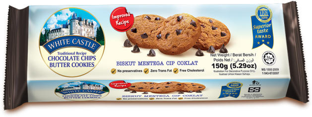 150g White Castle Chocolate Chips Butter Cookies - White Castle Cookies (653x243), Png Download