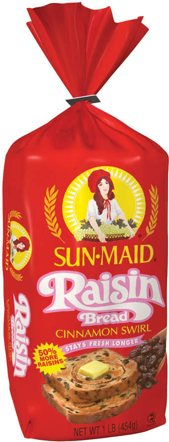 Raisin Bread - Sun Maid Bread, Raisin Cinnamon Swirl - 16 Oz (400x928), Png Download