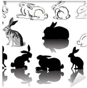 Twelve Hare And Rabbit Silhouettes On White Wall Mural - Leporids (400x400), Png Download