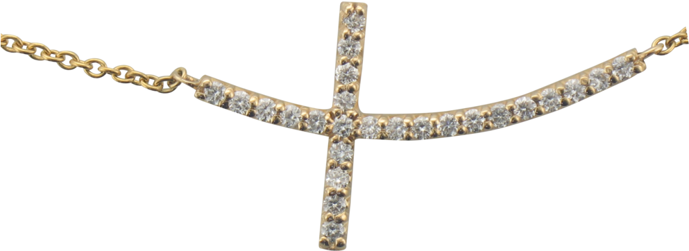 14k Yellow Gold Sideways Cross Diamond Necklace (1000x750), Png Download
