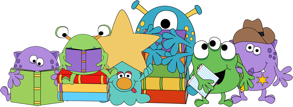 A Teacher's Idea - Monsters Reading Books (1199x438), Png Download