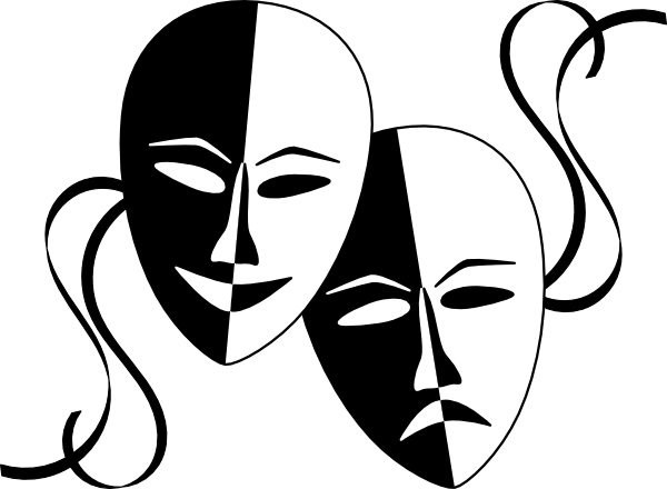 Drama Mask Clipart Download This Image As - Black And White Drama Mask (600x440), Png Download