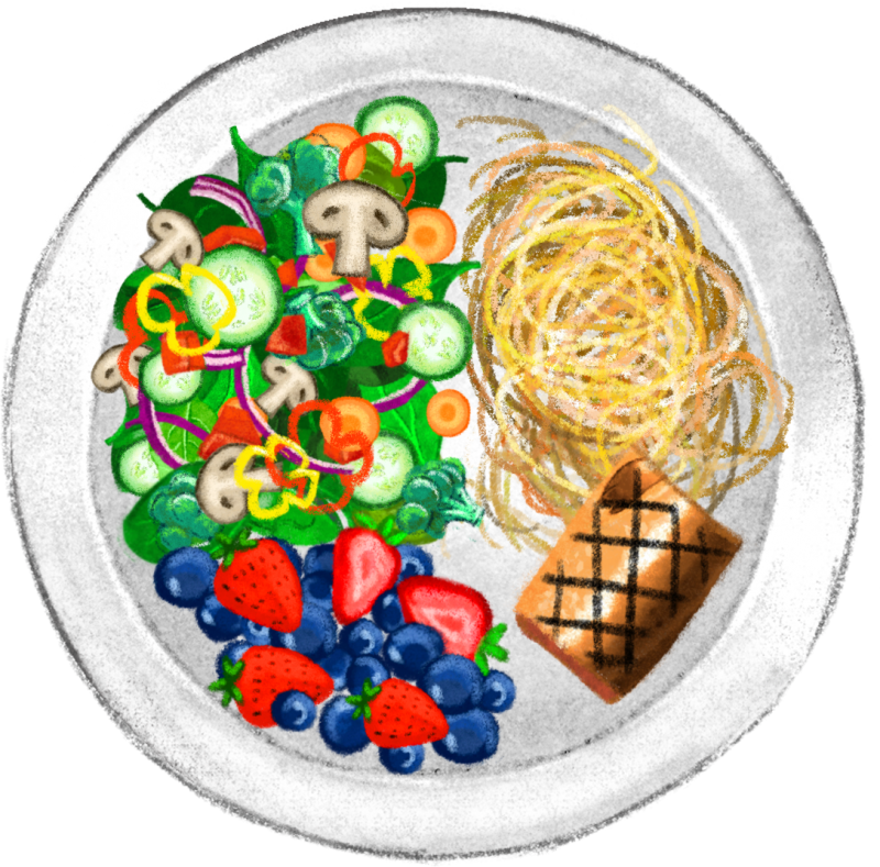 And Vegetables Took Up Half The Plate And Then Arranging - Fruit (800x789), Png Download