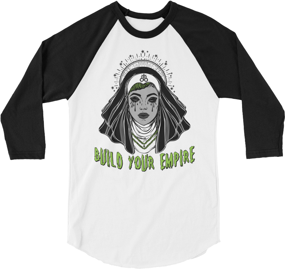 Satanic Sinners Nun Build Your Empire 3/4 Sleeve Raglan - Baseball Mom Life Shirt (1000x1000), Png Download