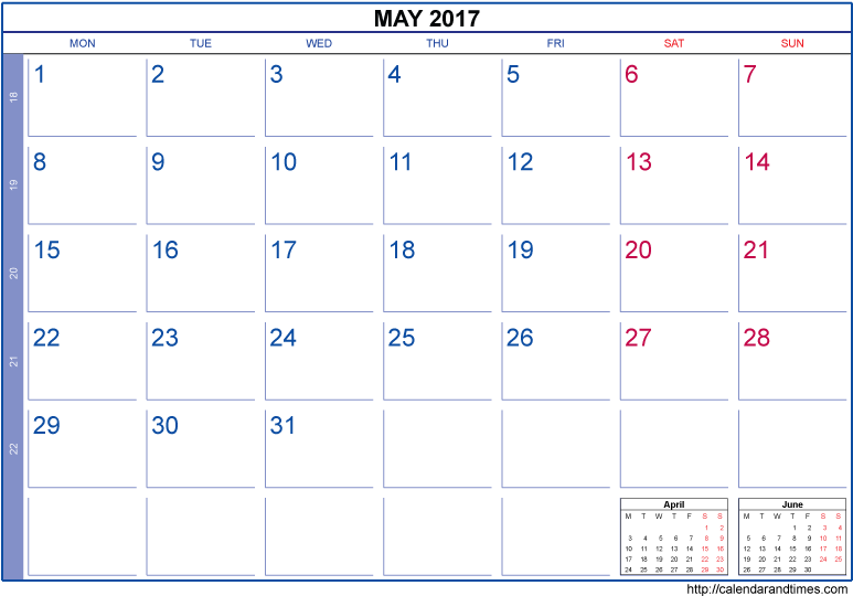 May 2017 Calendar Template - Calendar (842x595), Png Download
