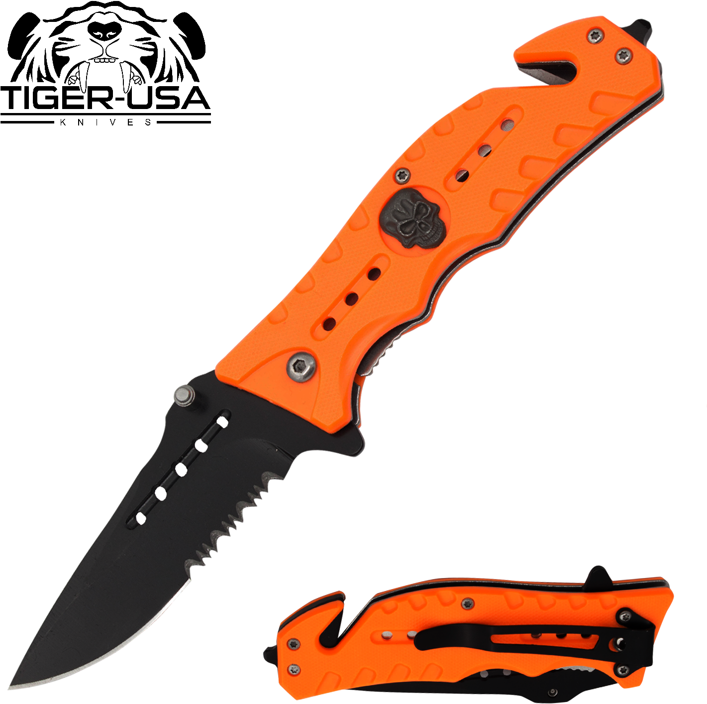 8" Tactical Rescue Skull Assisted Opening Pocket Knife - Knife (1500x1500), Png Download