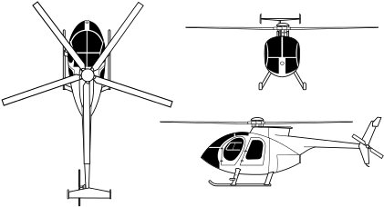 Md500e Orthographical Image - Mh 6 Little Bird Blueprint (450x274), Png Download