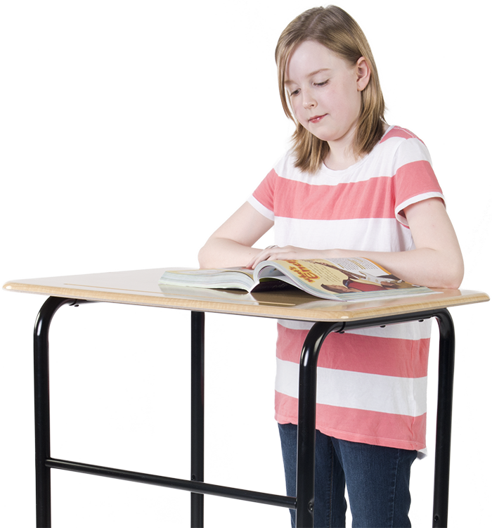 Kid Standing At A Orginal Standing Desk - Standing Child Desk (700x751), Png Download