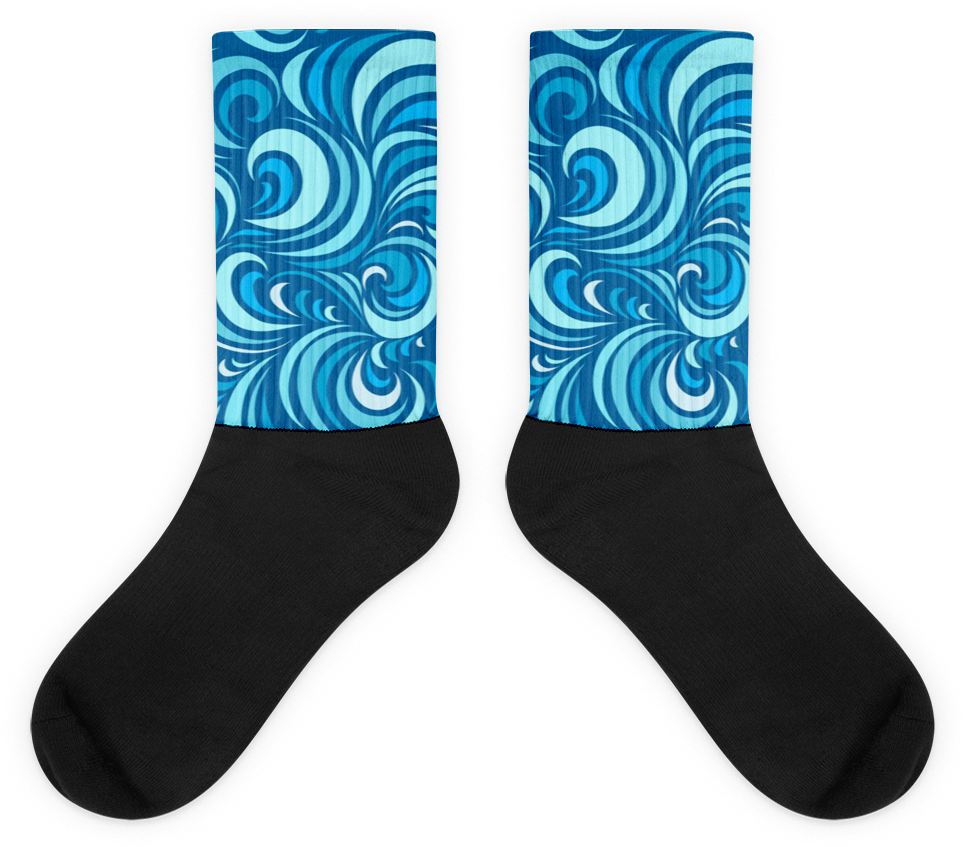 Chocolate Ancestor, Llc- Blue Swirl Black Foot Socks - Sock (1000x1000), Png Download