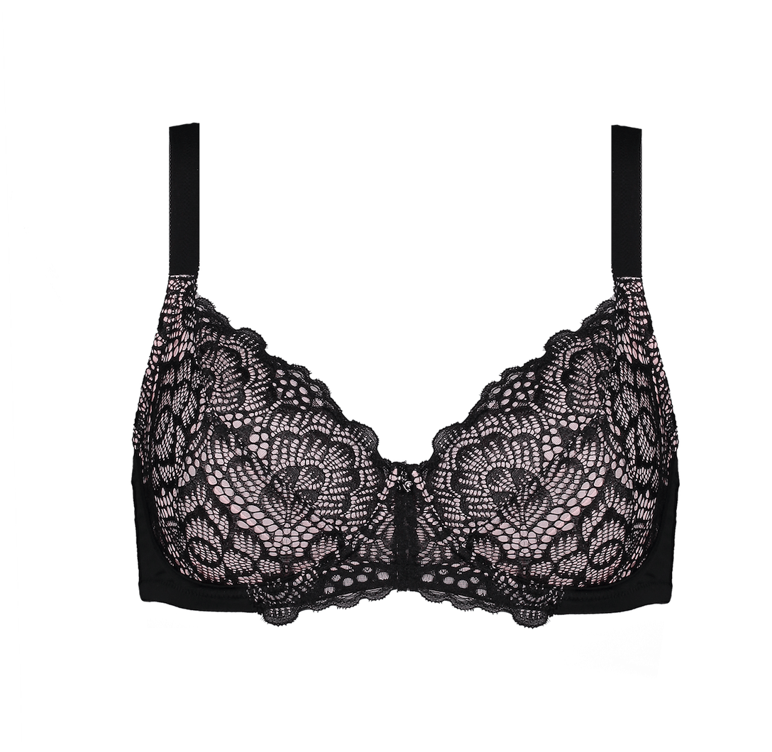 Enhanced Support Graphic Lace Bra Black & Pale Pink - Triumph Women's Minimiser Bra (1200x1110), Png Download