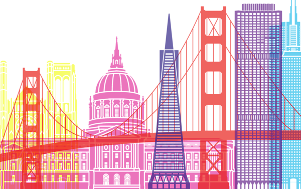 San Francisco Skyline Pop V2 By Pablo Romero - San Francisco (600x377), Png Download