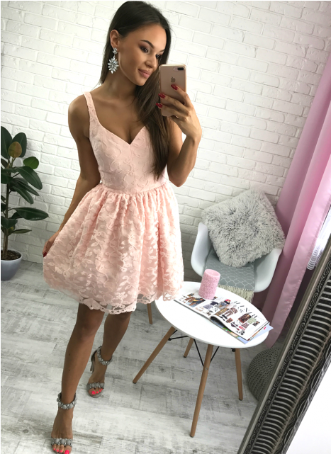 Lovely Pink Lace Homecoming Dresses, Cheap Homecoming - Dress (640x640), Png Download