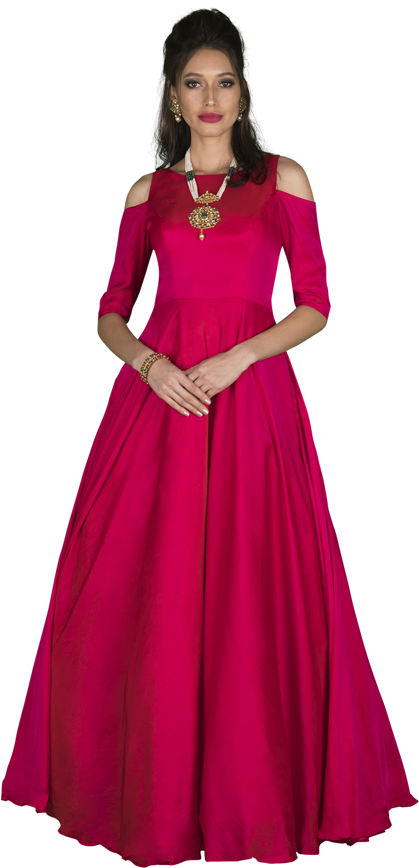 Pink Cold Shoulder Gown By Stylease Exclusive - Cold Shoulder Gown Design (1200x1800), Png Download