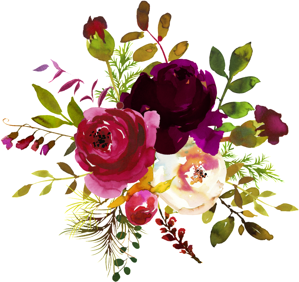 Ink Flower Decoration Vector - Burgundy Watercolor Flower Corner Borders (1024x1024), Png Download