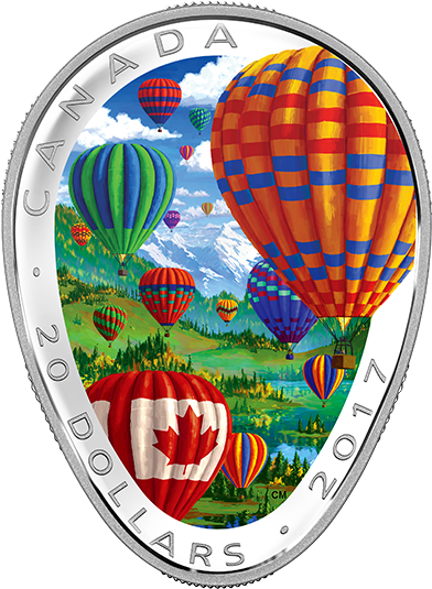 Pure Silver Coloured Coin - 2017 Fine Silver 20 Dollar Coin - Hot Air Balloons (570x570), Png Download